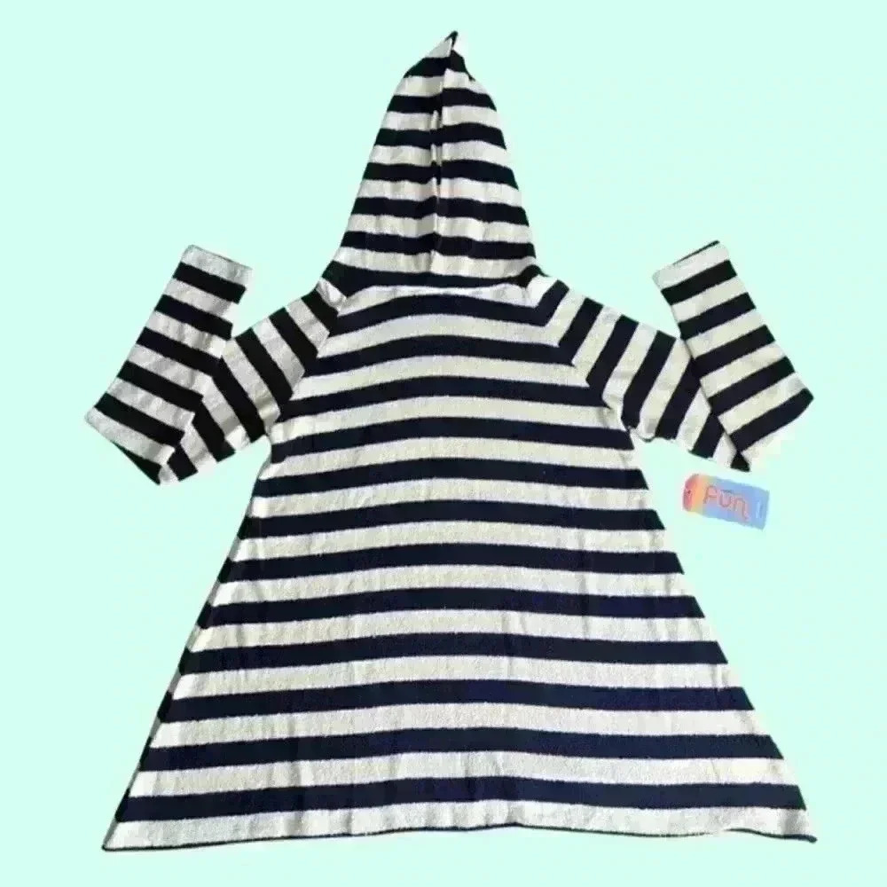 Warm Fun Soft French Terry Hooded Swim Cover-Up in Navy/White Stripe. Small. NWT - Picture 5 of 14